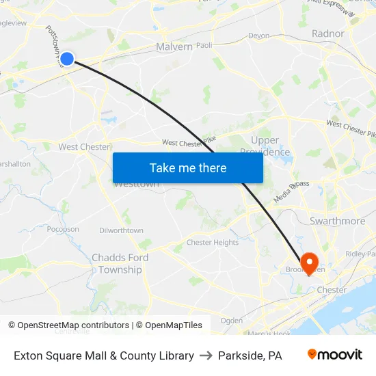 Exton Square Mall & County Library to Parkside, PA map