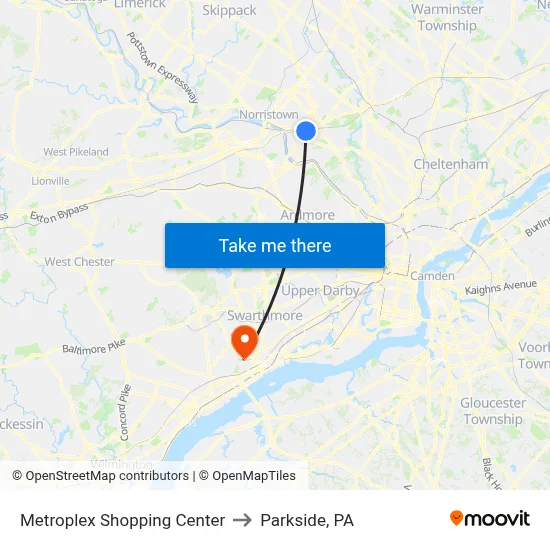 Metroplex Shopping Center to Parkside, PA map
