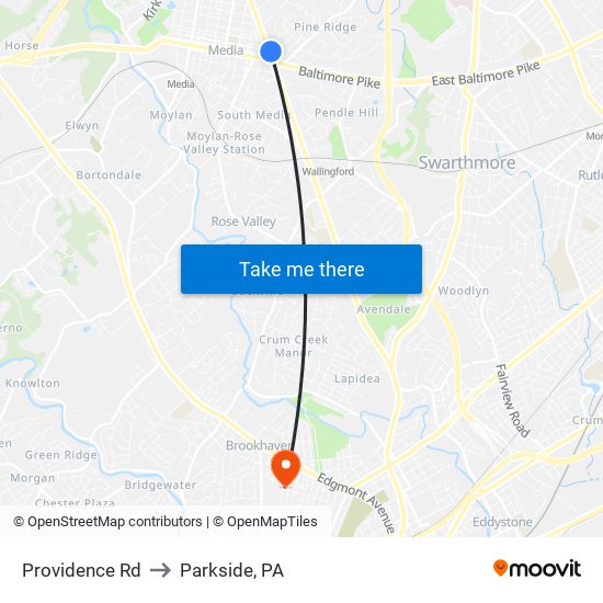 Providence Rd to Parkside, PA map