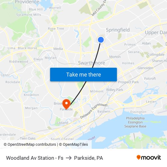 Woodland Av Station - Fs to Parkside, PA map