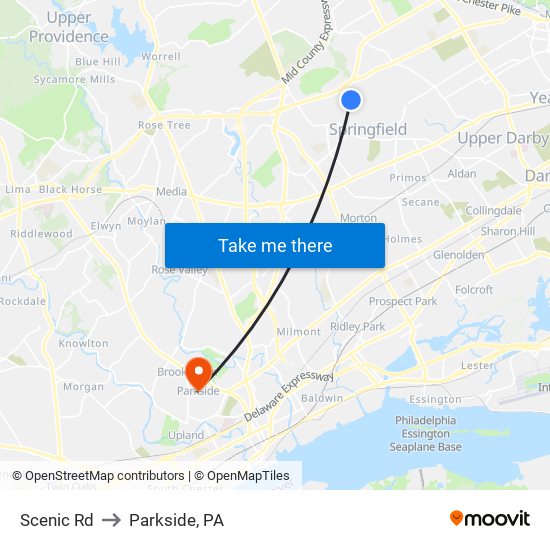 Scenic Rd to Parkside, PA map
