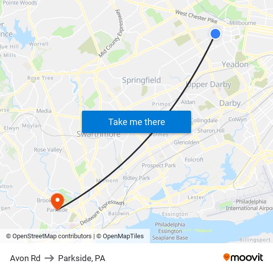 Avon Rd to Parkside, PA map