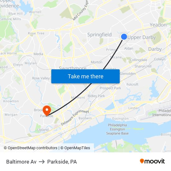 Baltimore Av to Parkside, PA map