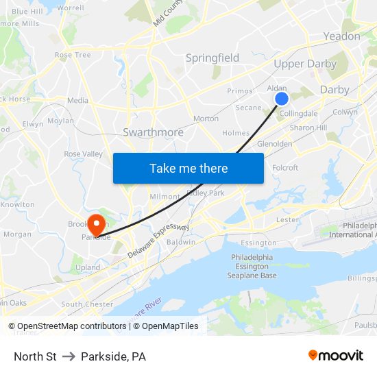 North St to Parkside, PA map