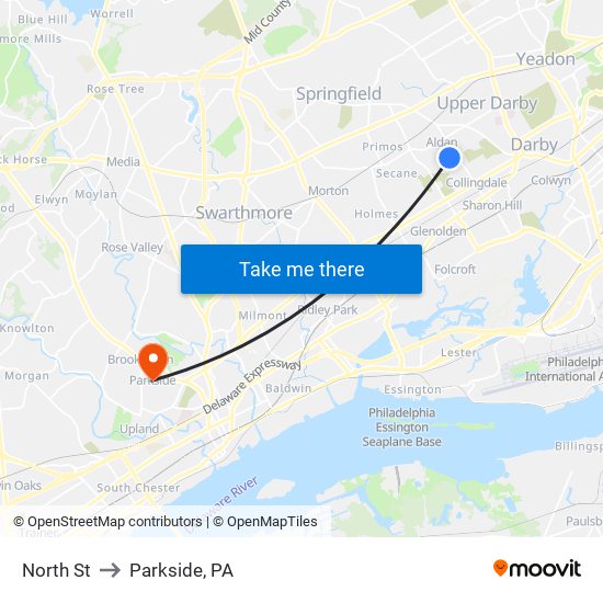 North St to Parkside, PA map