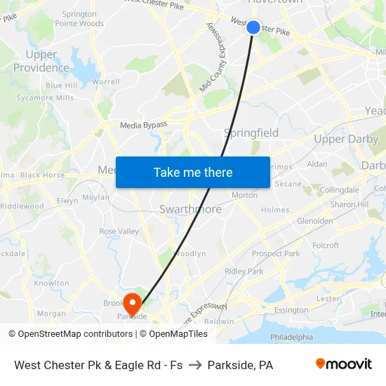 West Chester Pk & Eagle Rd - Fs to Parkside, PA map