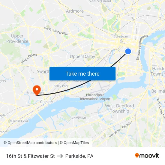 16th St & Fitzwater St to Parkside, PA map