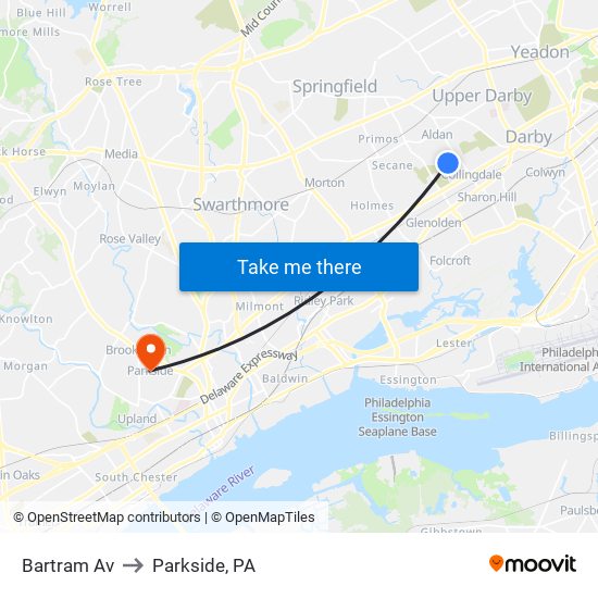 Bartram Av to Parkside, PA map