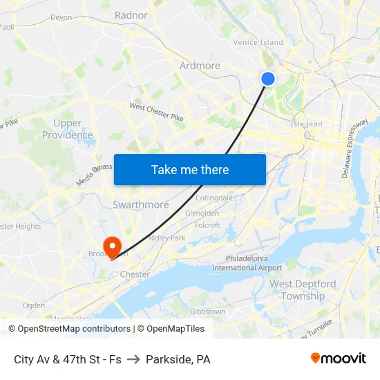 City Av & 47th St - Fs to Parkside, PA map