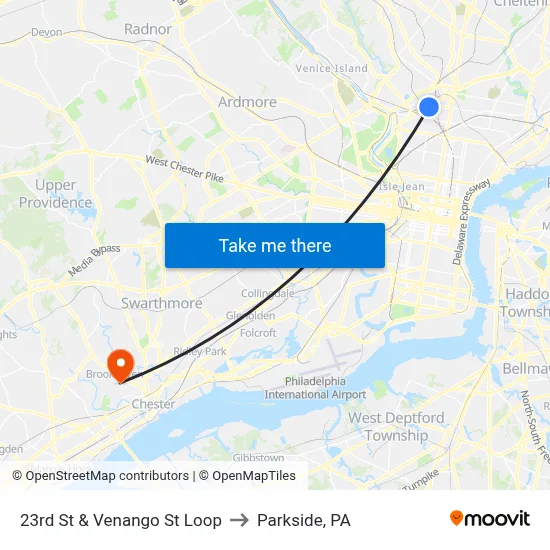 23rd St & Venango St Loop to Parkside, PA map