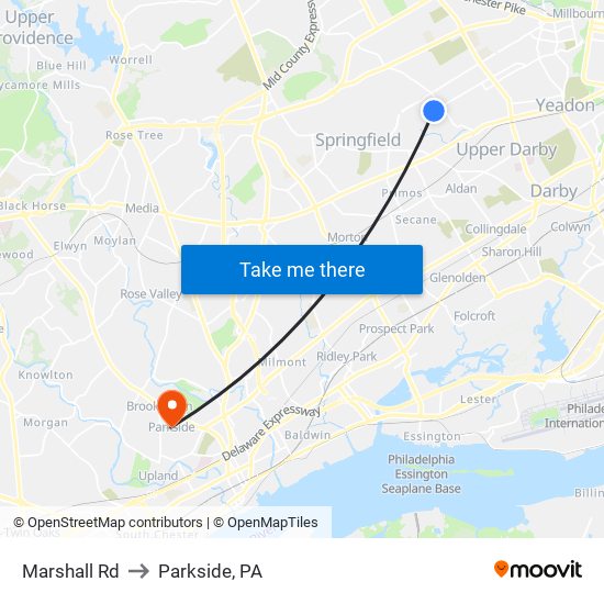 Marshall Rd to Parkside, PA map