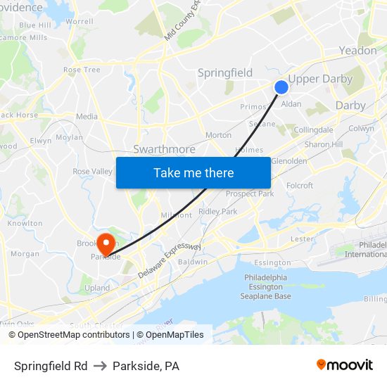 Springfield Rd to Parkside, PA map