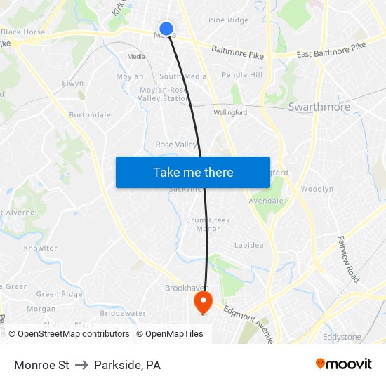 Monroe St to Parkside, PA map