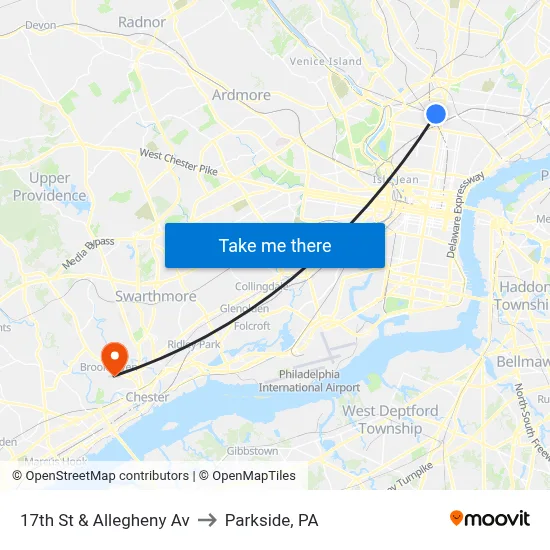 17th St & Allegheny Av to Parkside, PA map