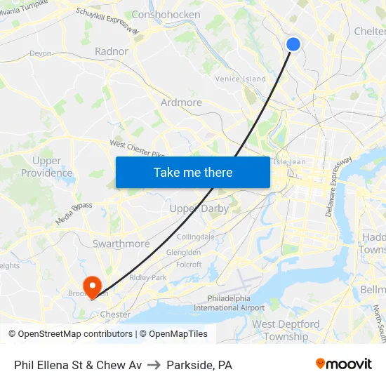 Phil Ellena St & Chew Av to Parkside, PA map