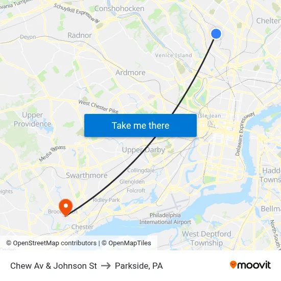 Chew Av & Johnson St to Parkside, PA map