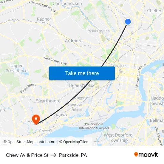 Chew Av & Price St to Parkside, PA map