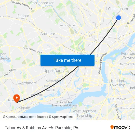 Tabor Av & Robbins Av to Parkside, PA map
