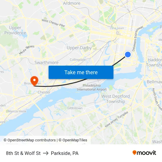 8th St & Wolf St to Parkside, PA map