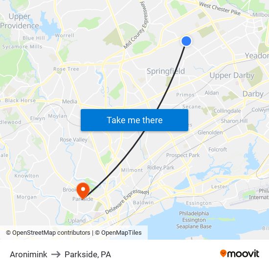 Aronimink to Parkside, PA map