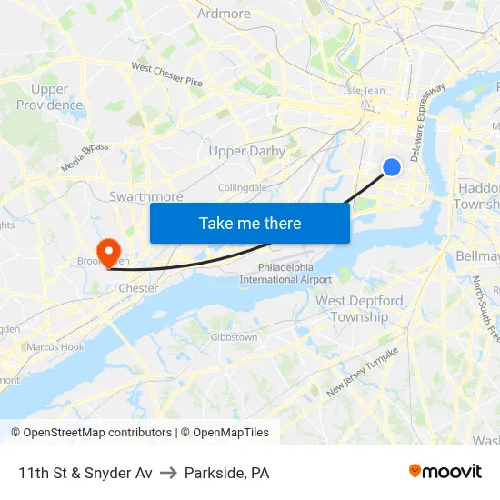 11th St & Snyder Av to Parkside, PA map