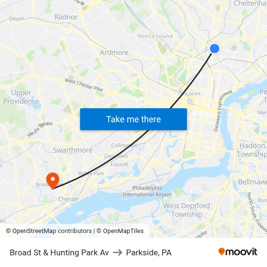 Broad St & Hunting Park Av to Parkside, PA map
