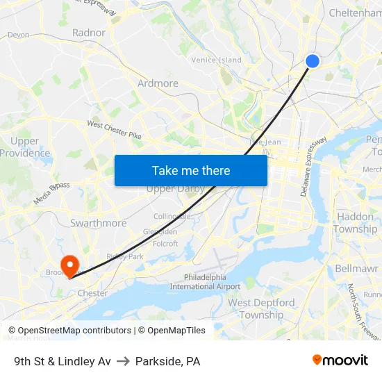 9th St & Lindley Av to Parkside, PA map