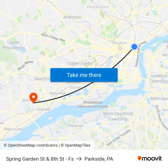 Spring Garden St & 8th St - Fs to Parkside, PA map