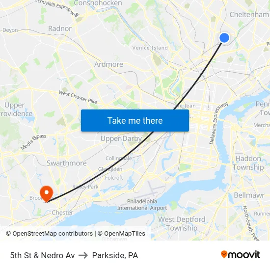 5th St & Nedro Av to Parkside, PA map