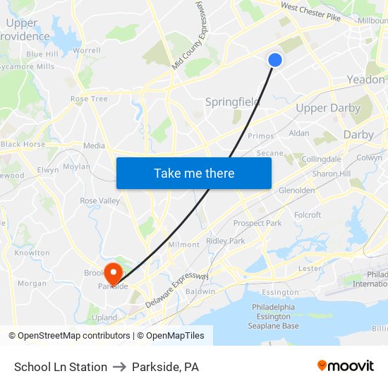 School Ln Station to Parkside, PA map