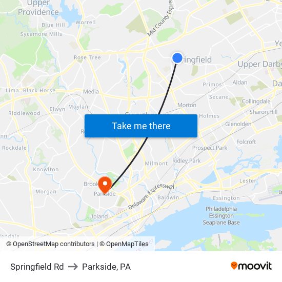 Springfield Rd to Parkside, PA map