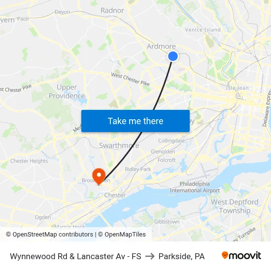 Wynnewood Rd & Lancaster Av - FS to Parkside, PA map