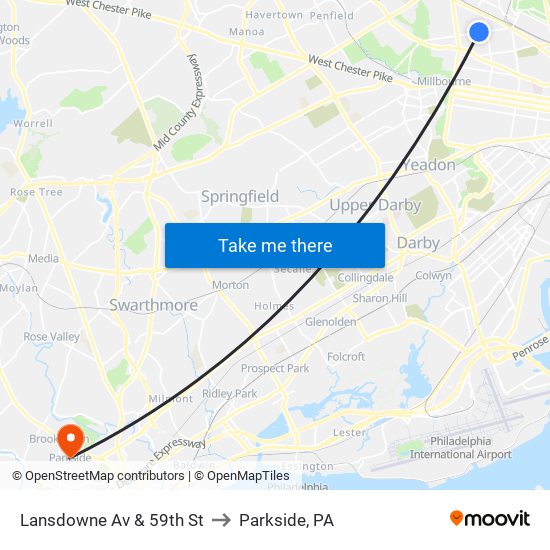 Lansdowne Av & 59th St to Parkside, PA map