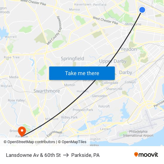Lansdowne Av & 60th St to Parkside, PA map
