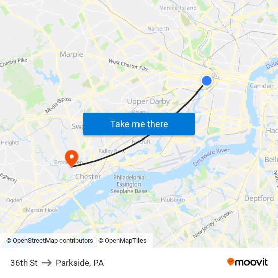 36th St to Parkside, PA map