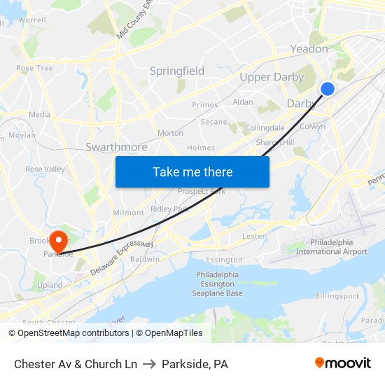 Chester Av & Church Ln to Parkside, PA map