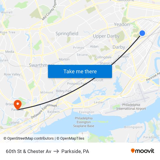 60th St & Chester Av to Parkside, PA map