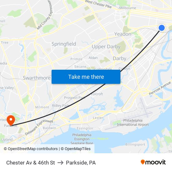Chester Av & 46th St to Parkside, PA map