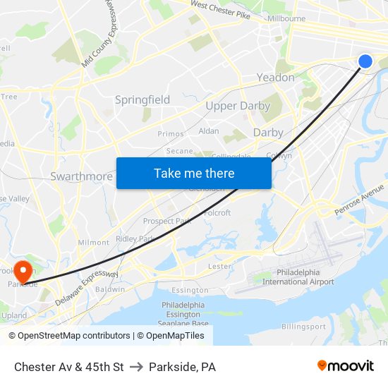 Chester Av & 45th St to Parkside, PA map