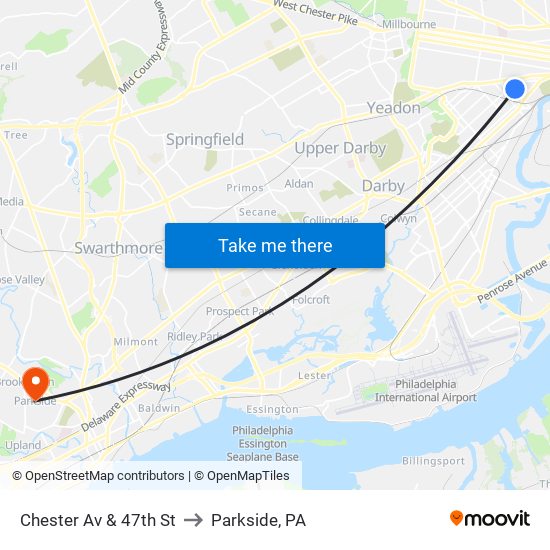 Chester Av & 47th St to Parkside, PA map