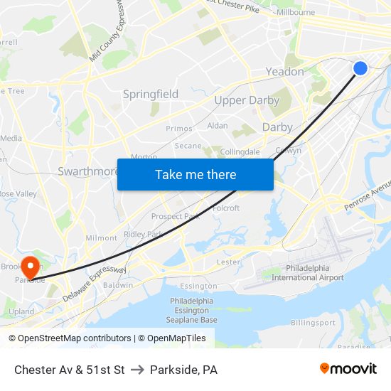 Chester Av & 51st St to Parkside, PA map