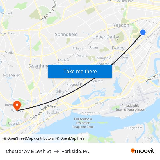 Chester Av & 59th St to Parkside, PA map