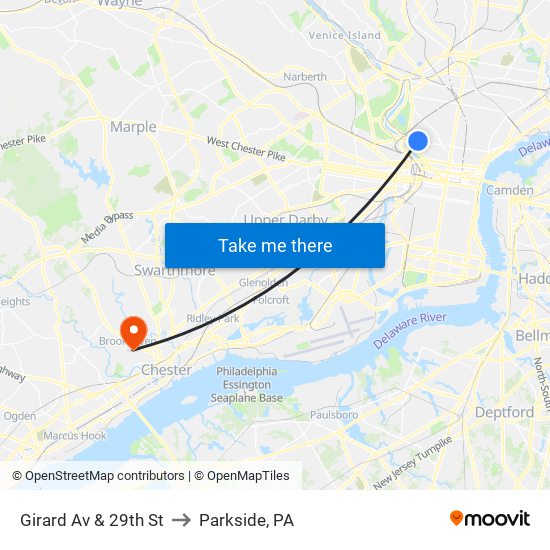 Girard Av & 29th St to Parkside, PA map
