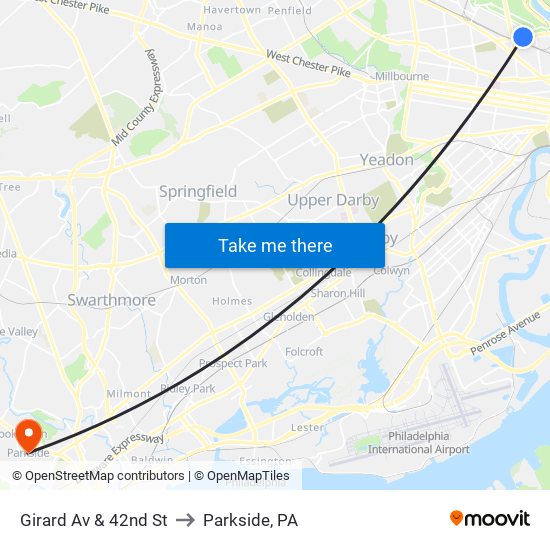 Girard Av & 42nd St to Parkside, PA map