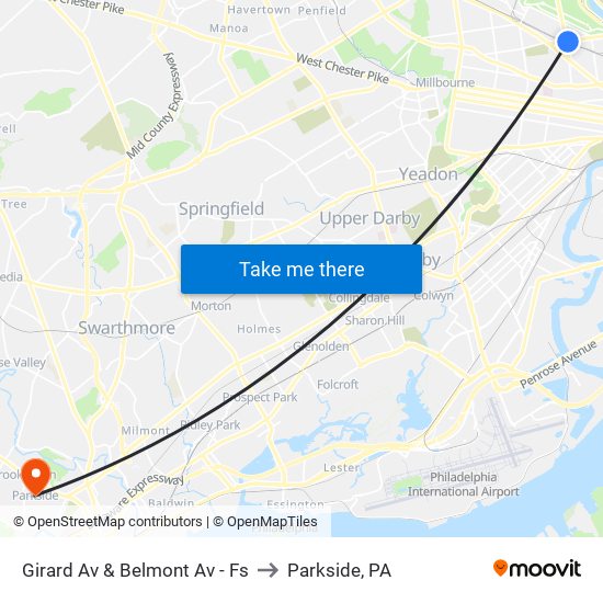 Girard Av & Belmont Av - Fs to Parkside, PA map