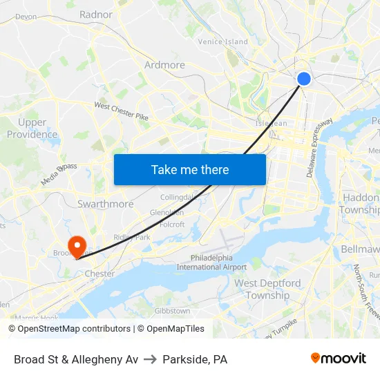 Broad St & Allegheny Av to Parkside, PA map