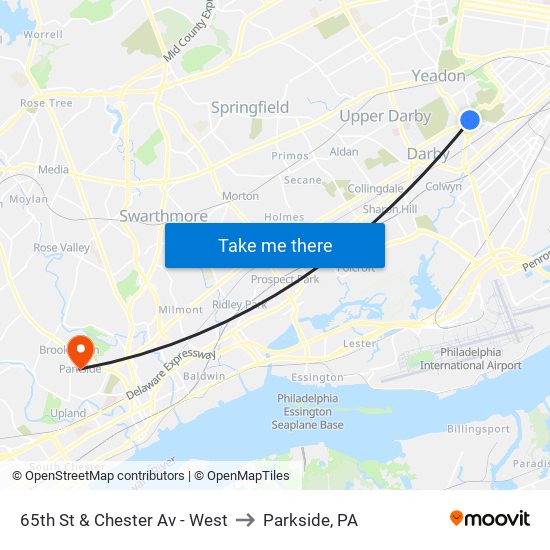 65th St & Chester Av - West to Parkside, PA map