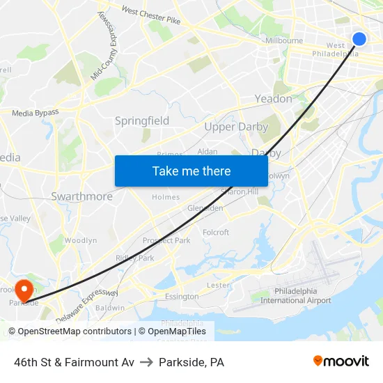 46th St & Fairmount Av to Parkside, PA map