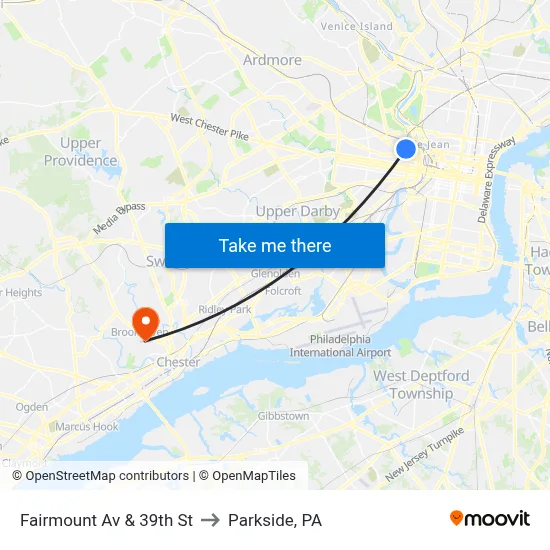 Fairmount Av & 39th St to Parkside, PA map