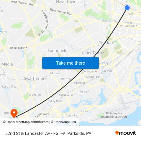 52nd St & Lancaster Av - FS to Parkside, PA map